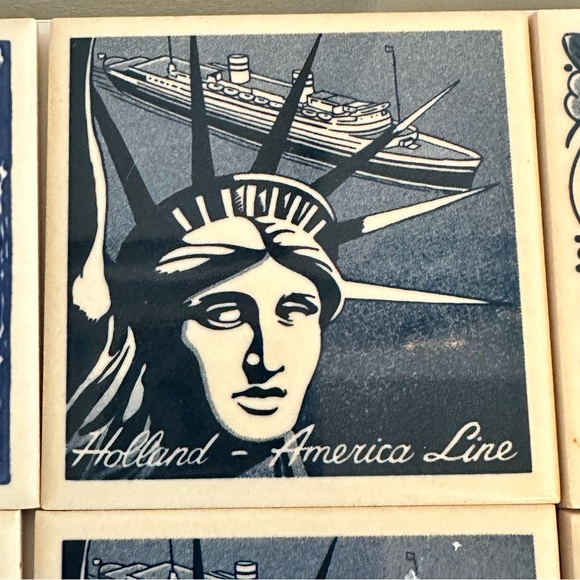 Holland America Line Delft Blue Tile Coasters Lot of 16 Pieces Cork Back Pairs - Picture 7 of 13